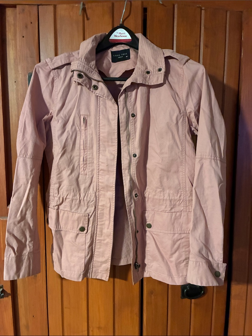 Love Tree Blush Utility Jacket with Snap & Zipper Front
